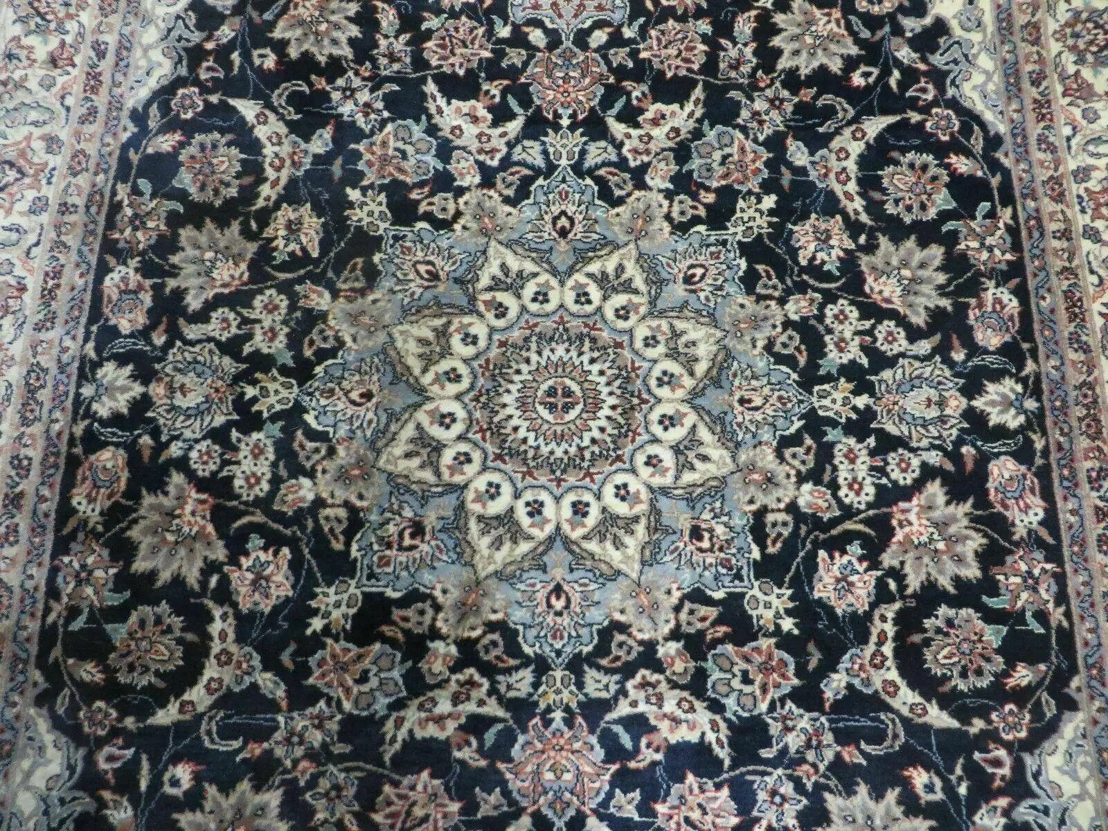 4' X 7' Vintage Handmade India Wool Silk Accent Rug Hand Knotted Black Organic by Jewel Rugs