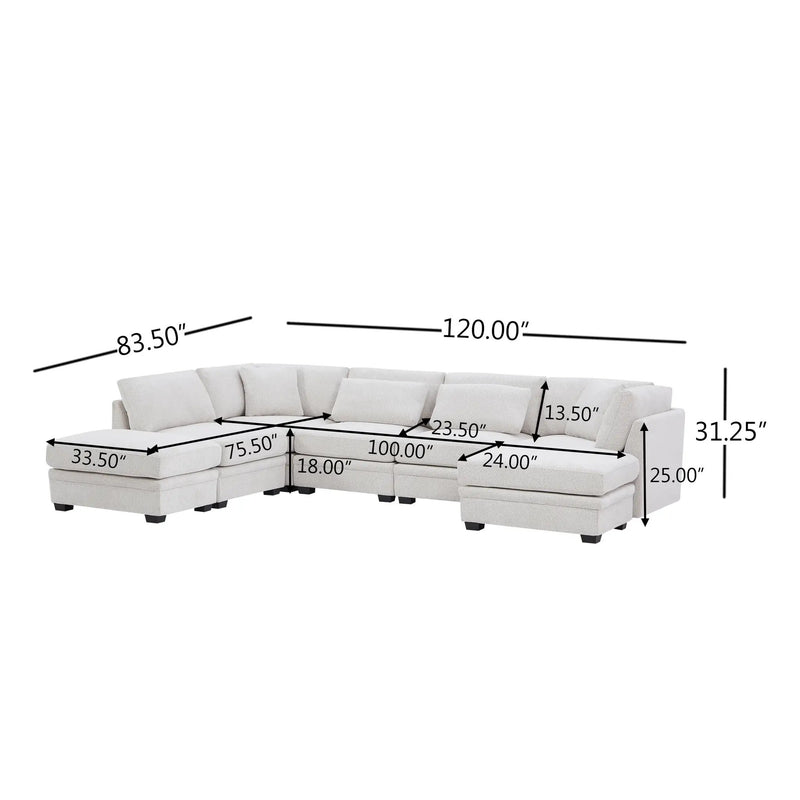 7-Piece Reversible Modular Corner Sectional Sofa - Beige by HouseOfZazla