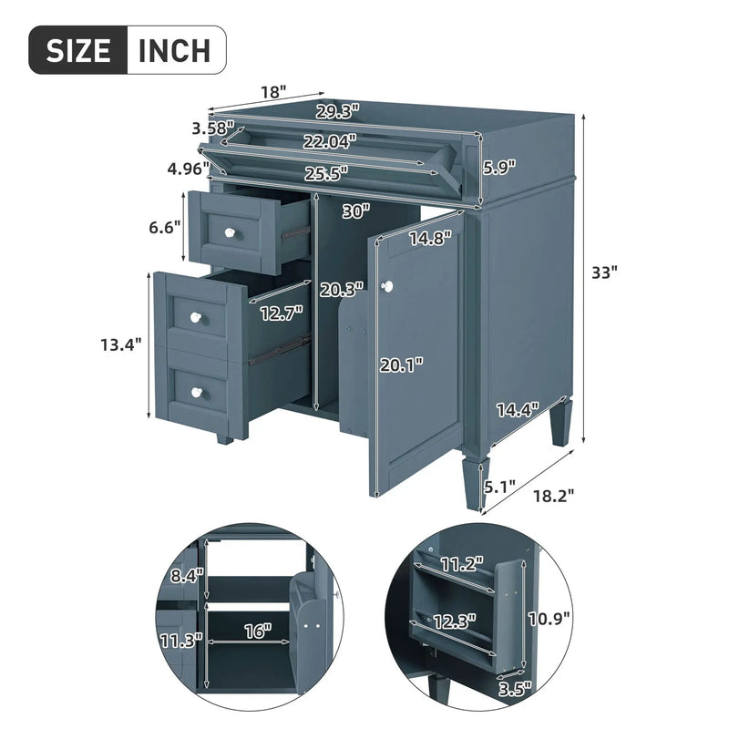 Bathroom Vanity Cabinet with 2 Drawers and Tip-Out Drawer - Indigo by HouseOfZazla