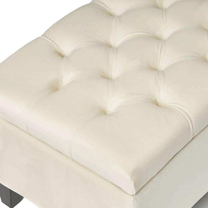 Button Tufted Diamond Stitch Storage Ottoman - Beige by HouseOfZazla