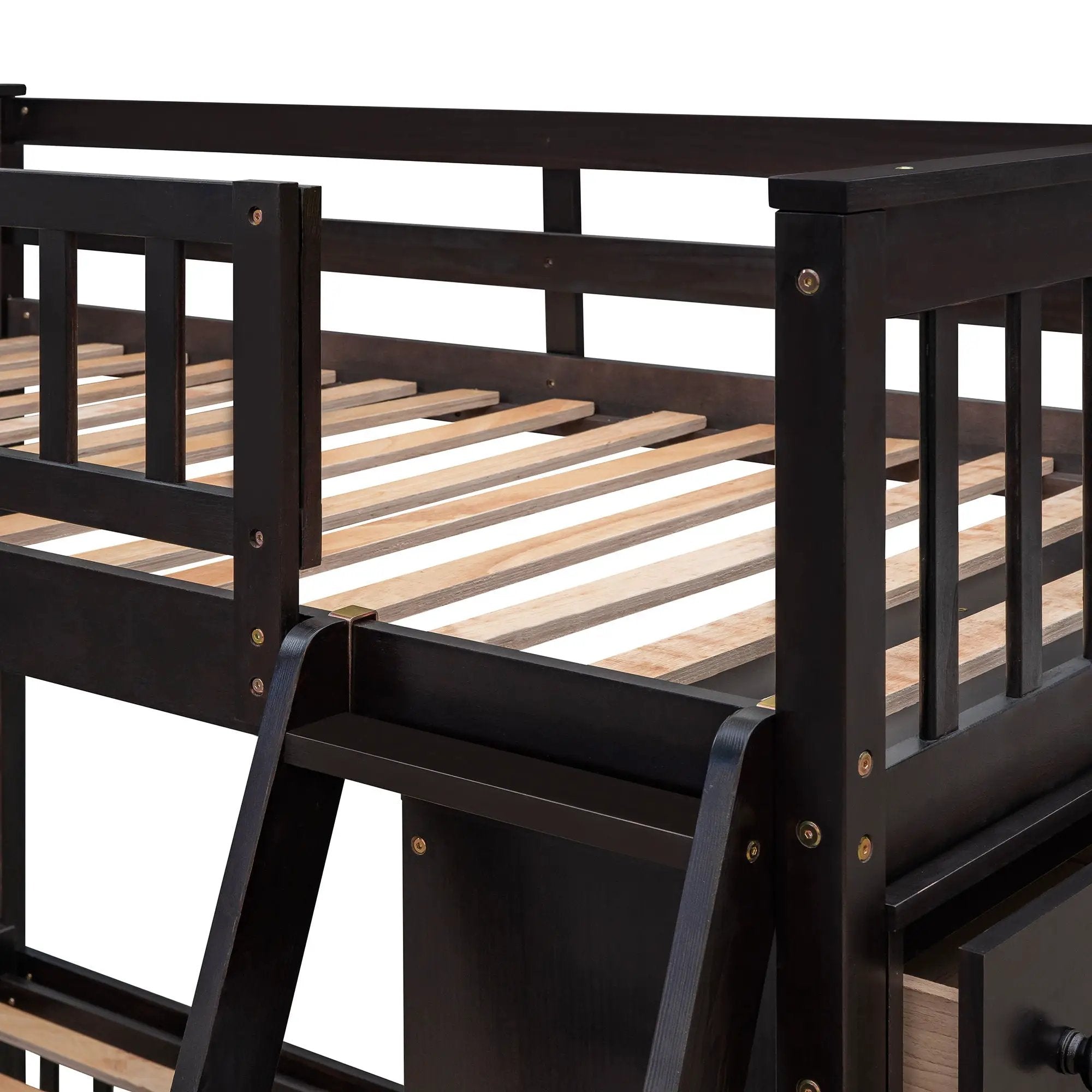 Bunk Bed With 6 Drawers And Flexible Shelves, Bottom Bed With Wheels