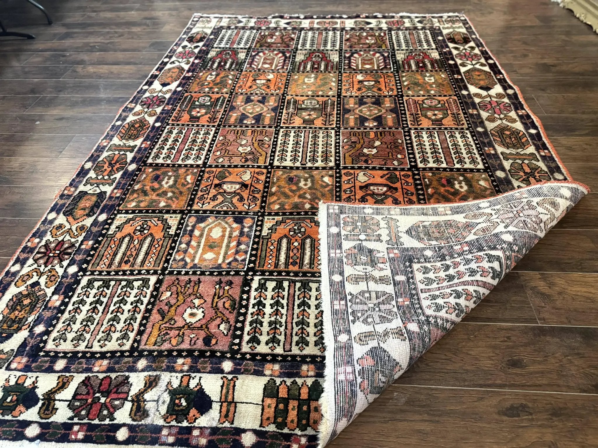 Persian Bakhtiari Tribal Rug 7x10, Panel Design, Semi Antique by Jewel Rugs