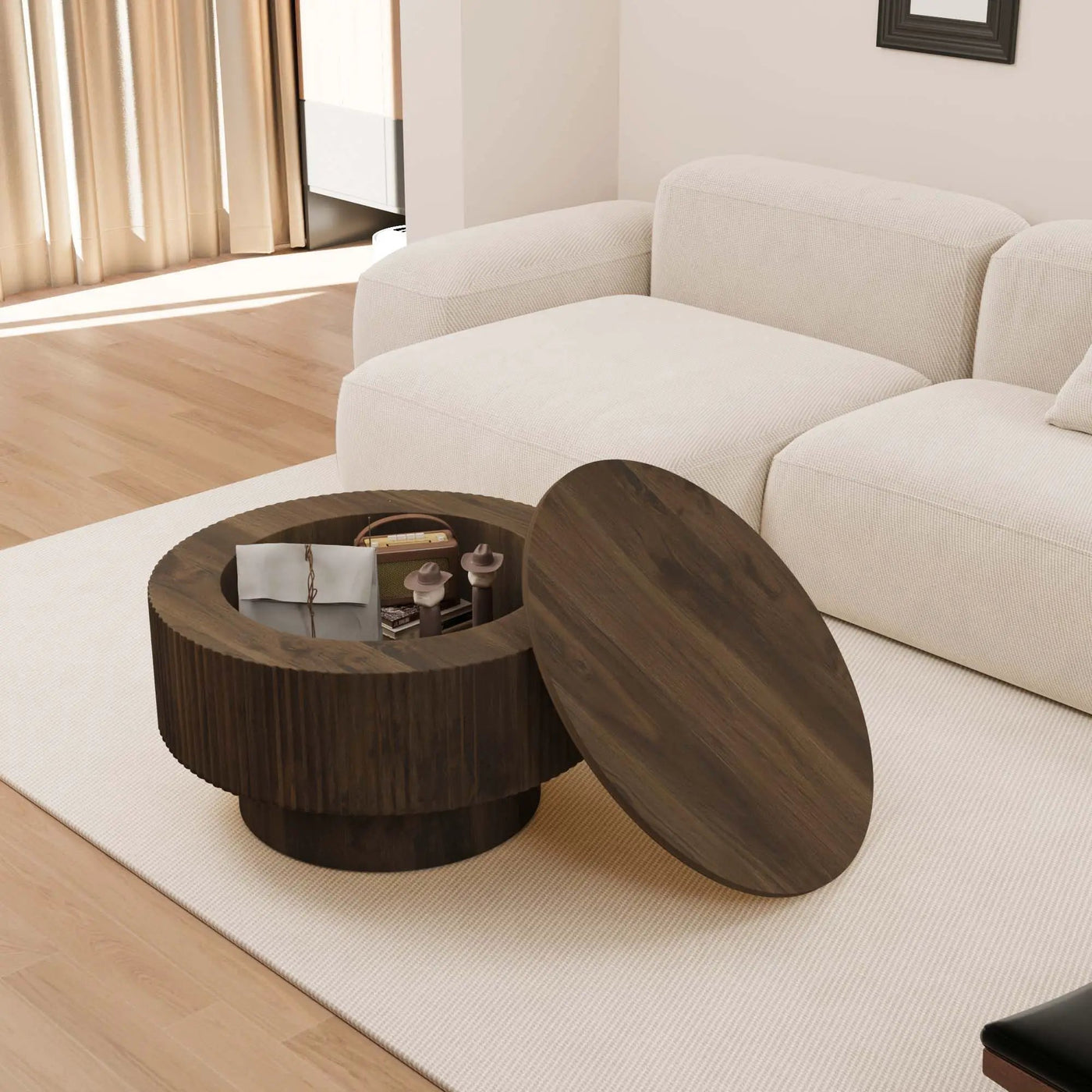 Modern Circular Coffee Table With Stripe Design And Storage Space by HouseOfZazla