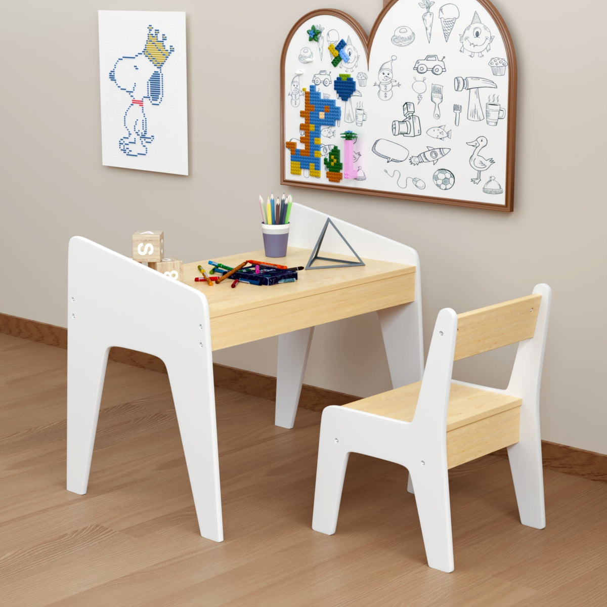 Children's White Study Table Set with Chair for Ages 2-8 - Wood, photo 4 of 4