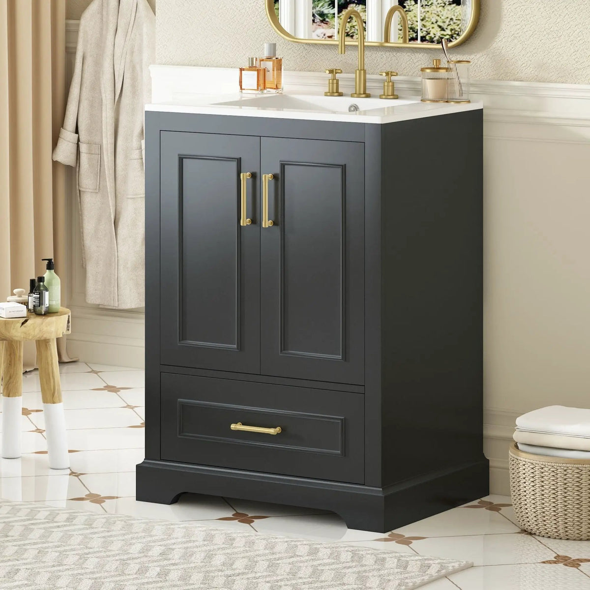 Bathroom Vanity With Sink, 1 Divided Drawer And 2 Soft Close Doors With Double Shelf, photo 16 of 20