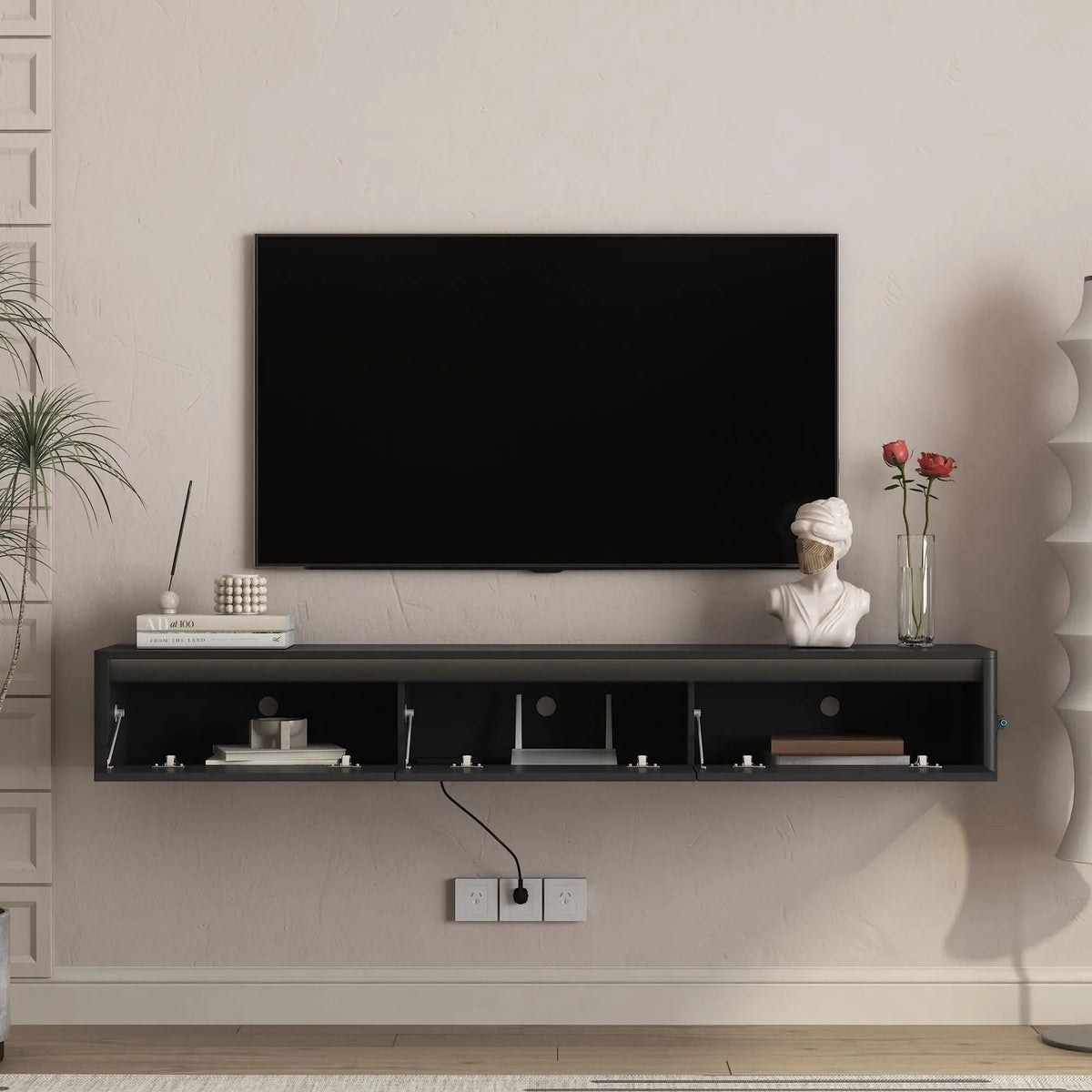 Floating TV Stand with LED Lights & Power Outlet by HouseOfZazla