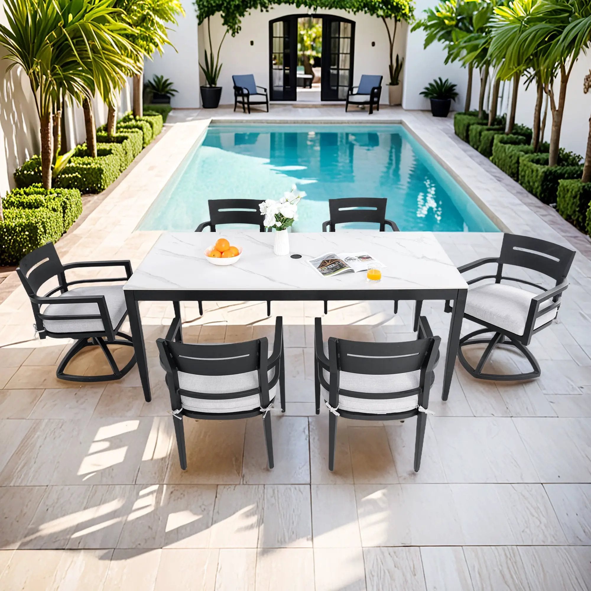Modern 7PC Outdoor Patio Aluminum Dining Set by HouseOfZazla