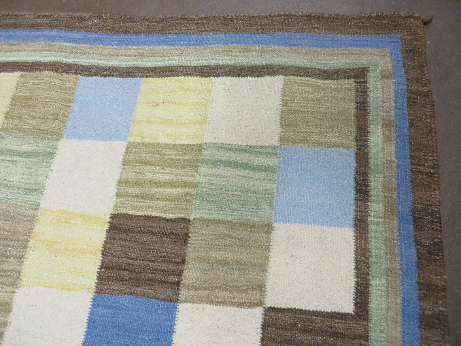 5' X 8' Hand-knotted Kilim Dhurrie Wool Cotton Rug Flat Weave Carpet Checkered Pattern Colorful Multicolor by Jewel Rugs