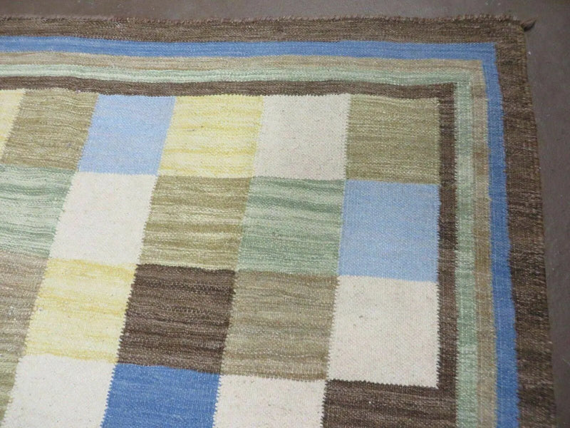 5' X 8' Hand-knotted Kilim Dhurrie Wool Cotton Rug Flat Weave Carpet Checkered Pattern Colorful Multicolor by Jewel Rugs