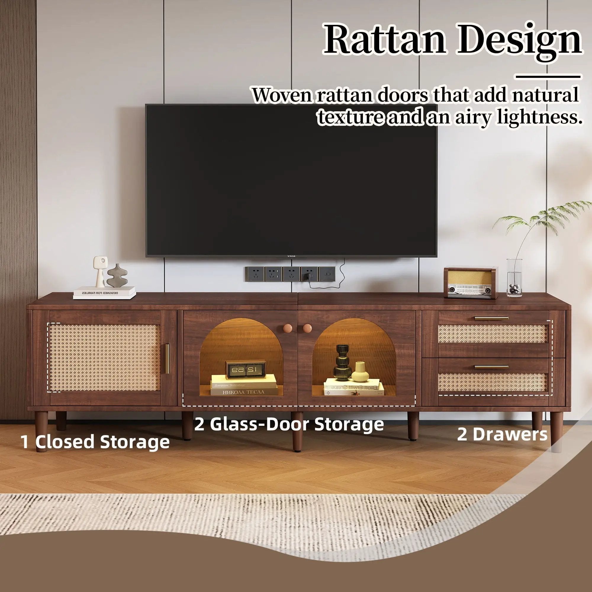 TV Stand With App-Controlled LED Lights, 2 Drawers & Door Storage by Unique Piece Furniture