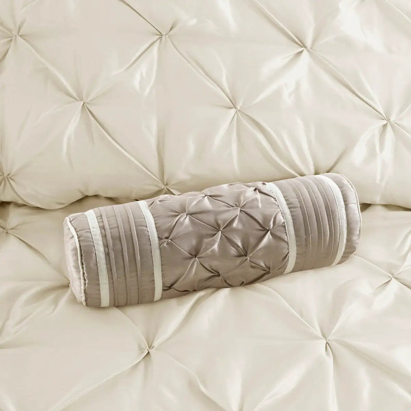 7 Piece Tufted Comforter Set Ivory King by HouseOfZazla