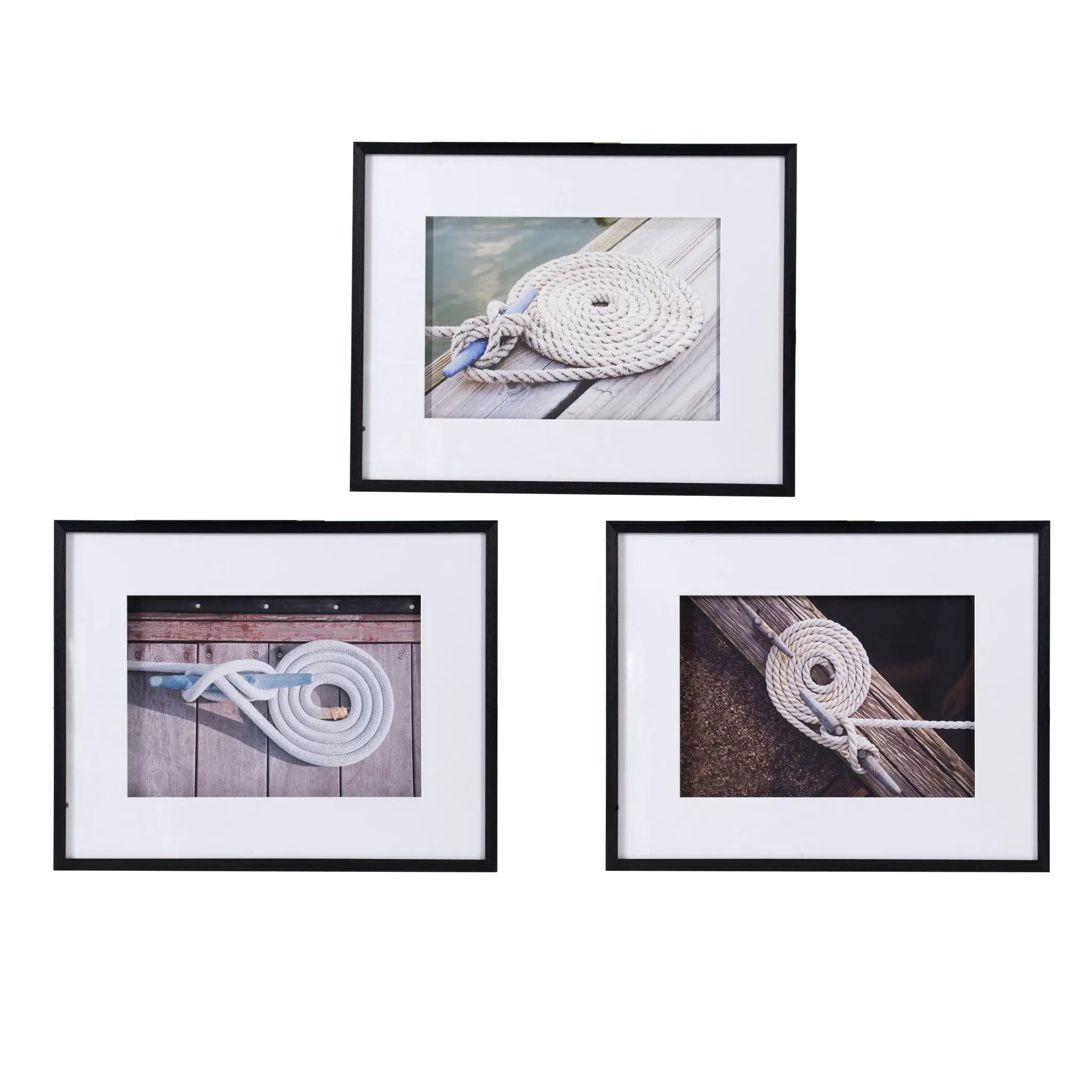Rope Wall Art With Frame, Wall Decor For Living Room (Set of 3) - White / Black by HouseOfZazla