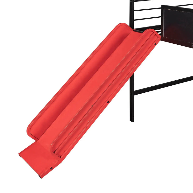 Twin Metal Loft Bed With Slide And 2 Sided Writable Wooden Board - Black by HouseOfZazla