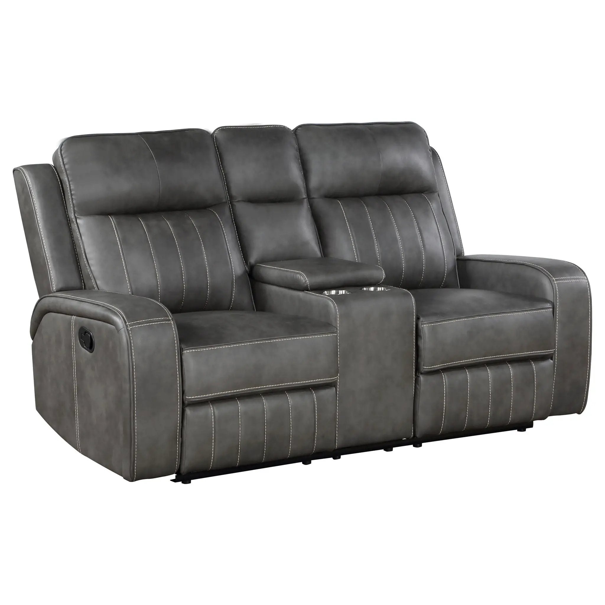Raelynn Upholstered Track Arm Motion Loveseat Grey by Unique Piece Furniture