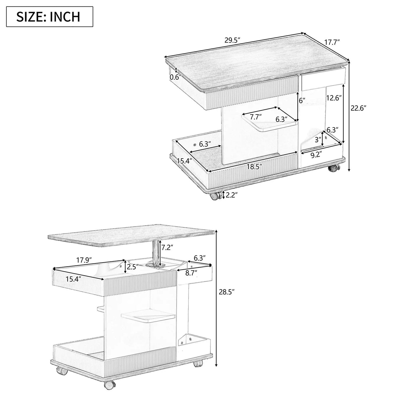Adjustable End Table With Wheels, 360°Rotating Top And Storage Space by HouseOfZazla