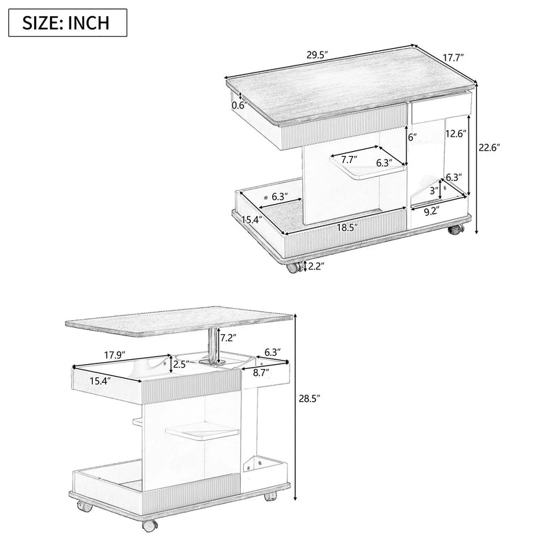 Adjustable End Table With Wheels, 360°Rotating Top And Storage Space by HouseOfZazla
