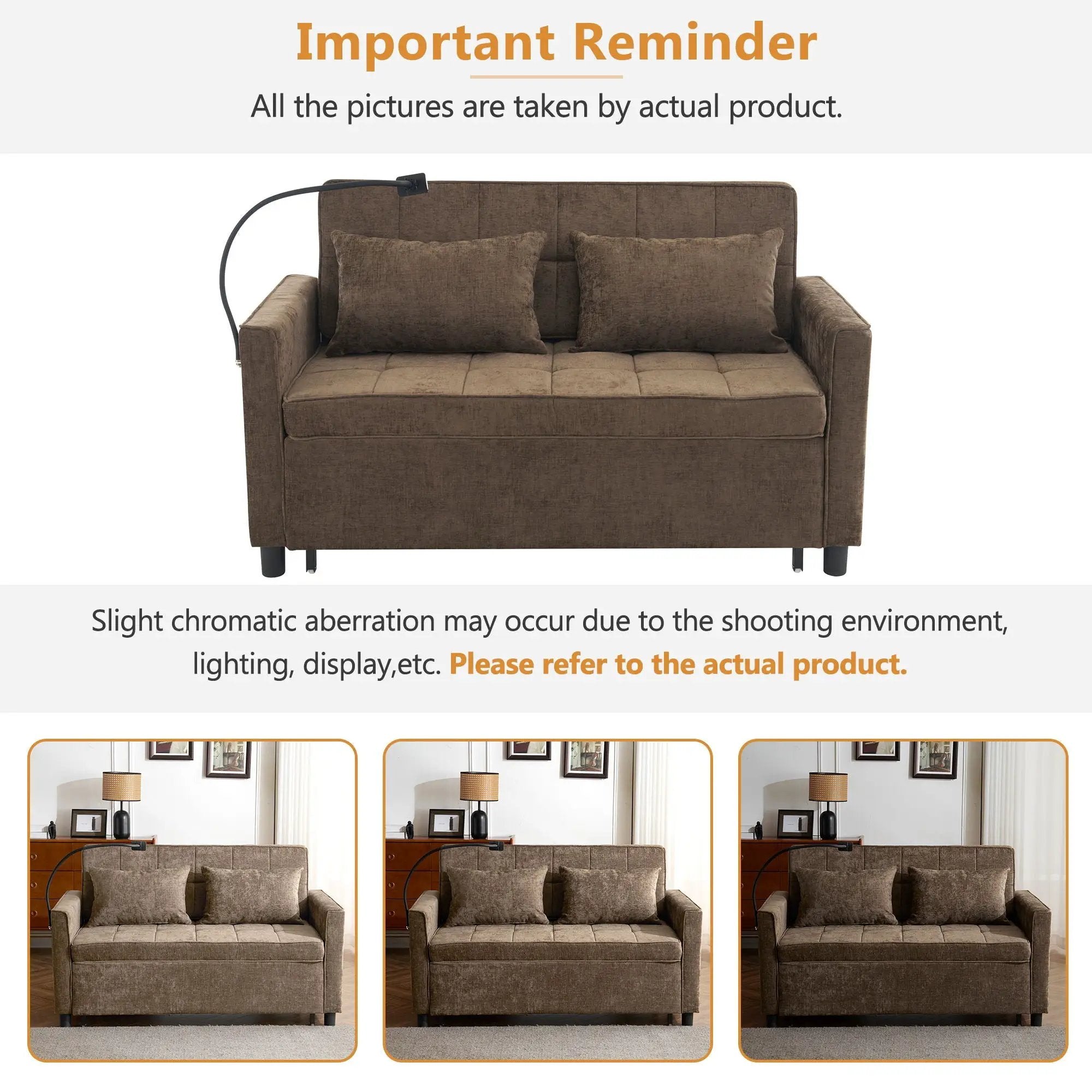 Pull-Out Sleeper Sofa With Reversible Backrest Cushion, Side Pockets, 2 USB Ports And A Phone Holder For Living Room by HouseOfZazla