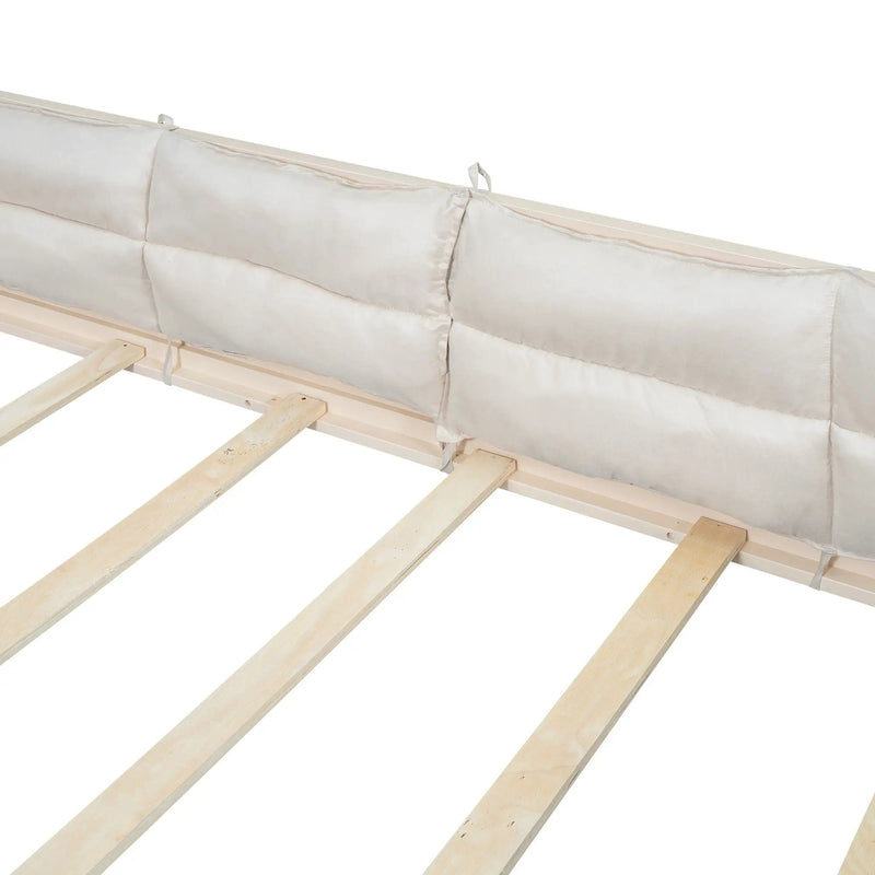 Upholstered Platform Bed With Guardrail And Pillow