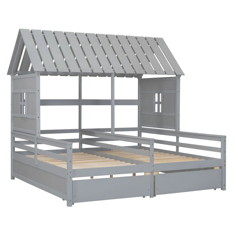 House Platform Beds With 2 Drawers, Side By Side Design by Unique Piece Furniture