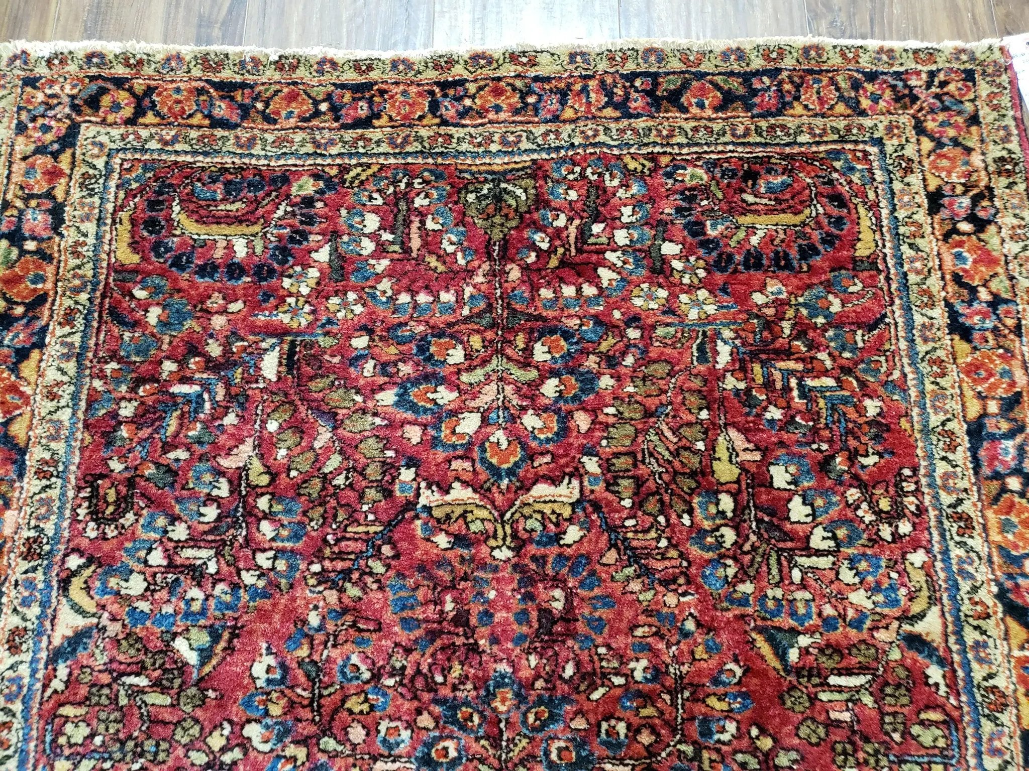 Antique Persian Sarouk Rug, Red, Allover Floral Pattern, Hand-Knotted, Wool, 3'4" x 4'10" by Jewel Rugs