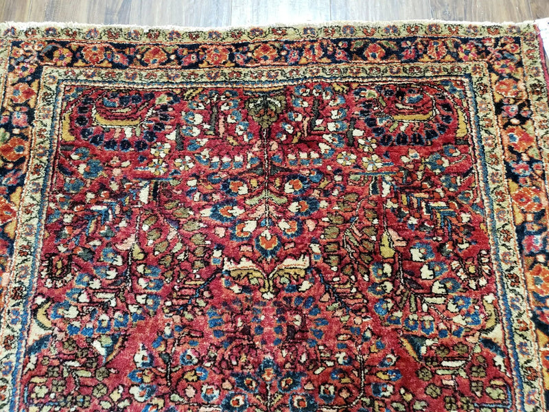 Antique Persian Sarouk Rug, Red, Allover Floral Pattern, Hand-Knotted, Wool, 3'4" x 4'10" by Jewel Rugs