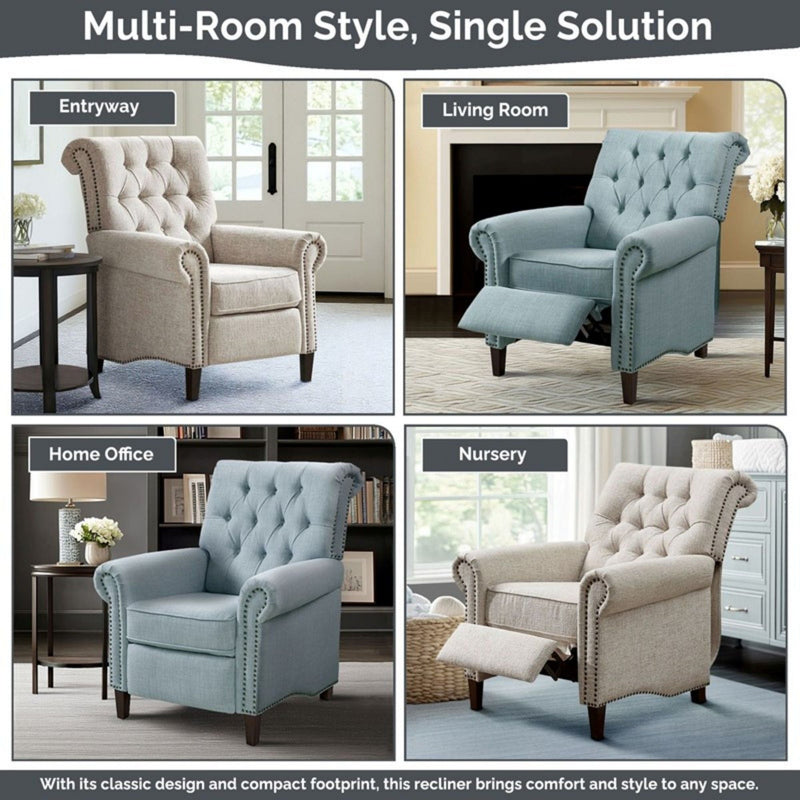 Cream Push Back Recliner Chair with Tufted Back and Nailhead Trim, photo 12 of 15