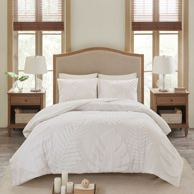 King/Cal King 3 Piece Tufted Cotton Chenille Damask Duvet Cover Set, photo 4 of 10