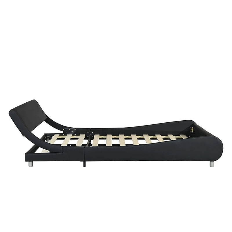 Queen Size Upholstered Platform Bed Frame With LED Lighting, Curve Design, Slat Support, No Box Spring Needed - Black by HouseOfZazla