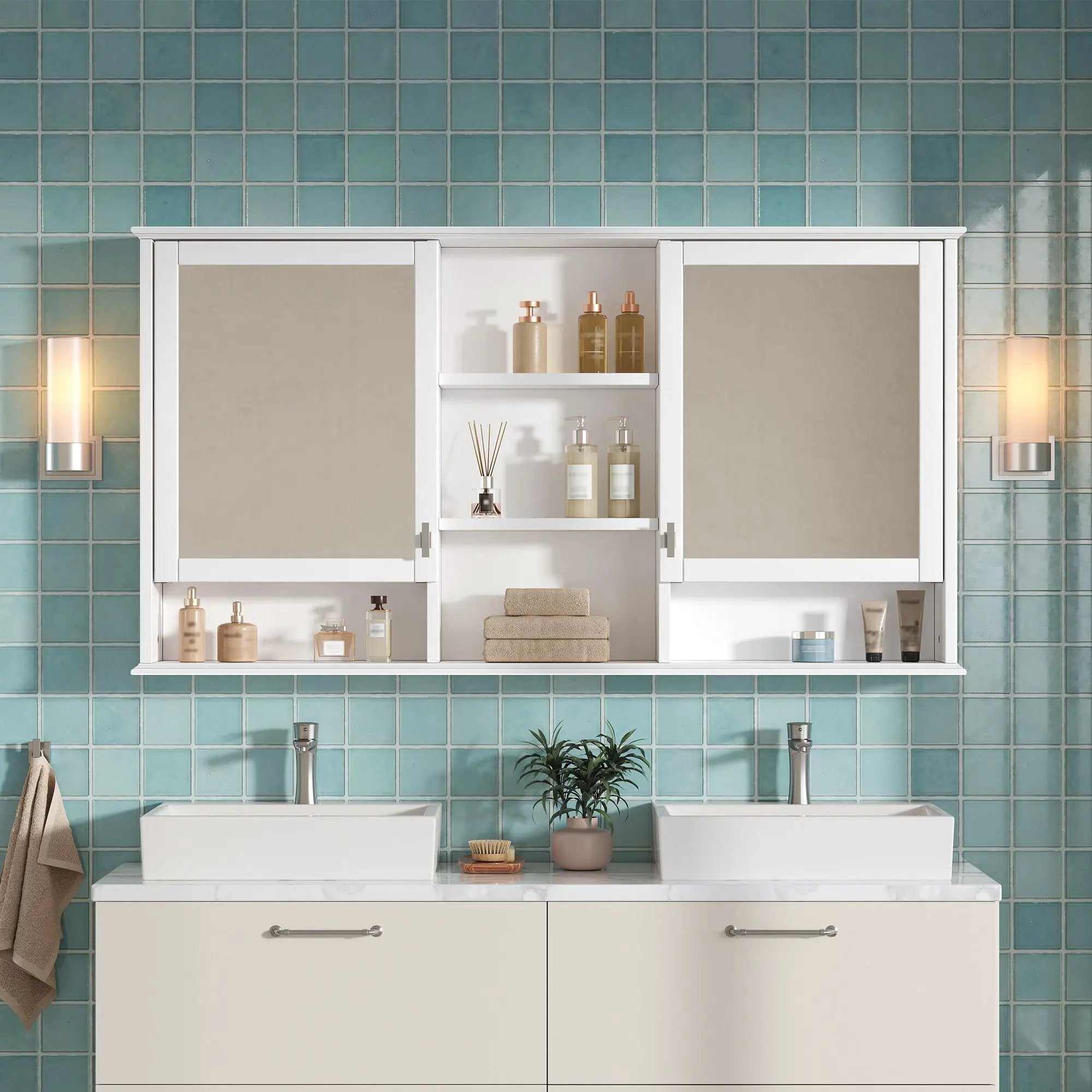 Wall Mount Mirror Cabinet With Adjustable Shelves - White by HouseOfZazla