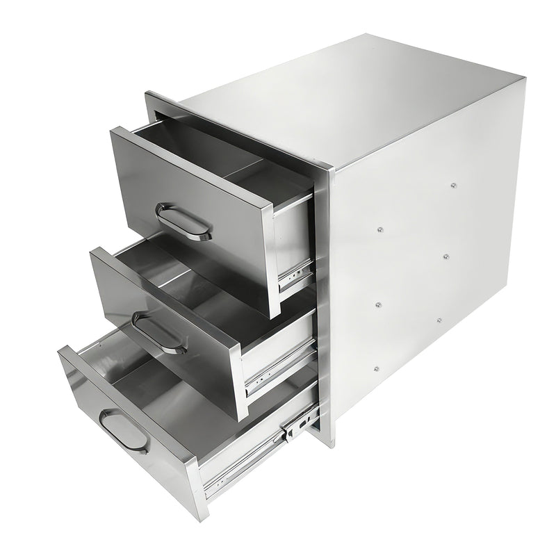 Outdoor Kitchen Drawers Stainless Steel, Flush Mount Triple Drawer,  18Wx23Hx23D with Stainless Steel Handle, BBQ Drawers for Outdoor Kitchens or BBQ Island