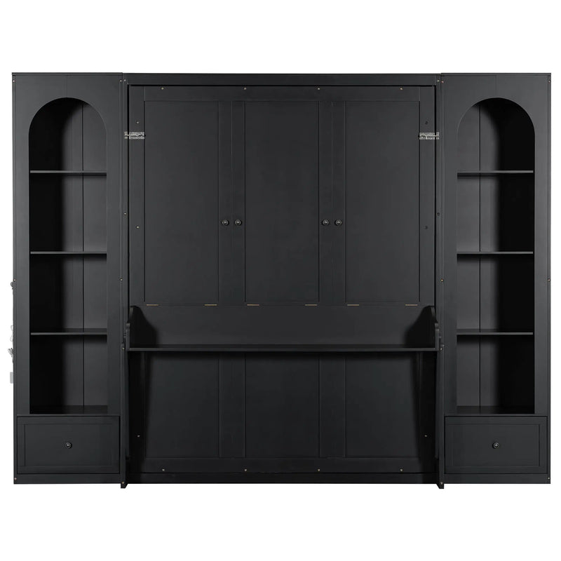 French Style Murphy Platform Bed With Shelf, Side Cabinets, Drawers And LED by Unique Piece Furniture