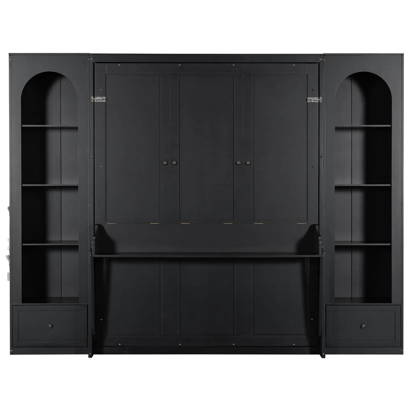 French Style Murphy Platform Bed With Shelf, Side Cabinets, Drawers And LED by HouseOfZazla