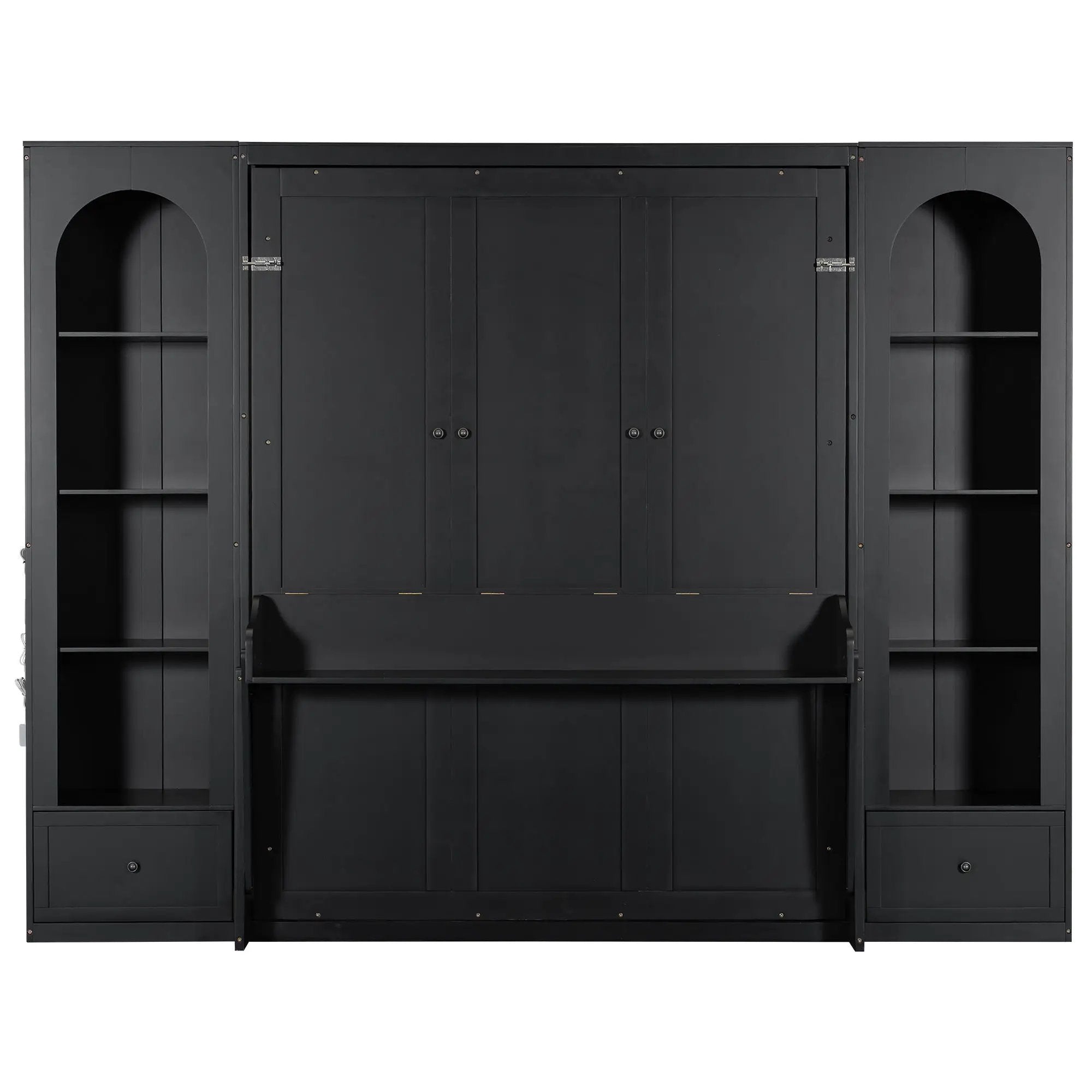 French Style Murphy Platform Bed With Shelf, Side Cabinets, Drawers And LED