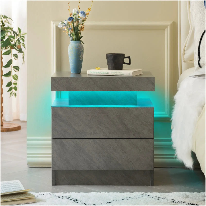 Modern LED Nightstand with 2 Drawers in Deep Gray by HouseOfZazla