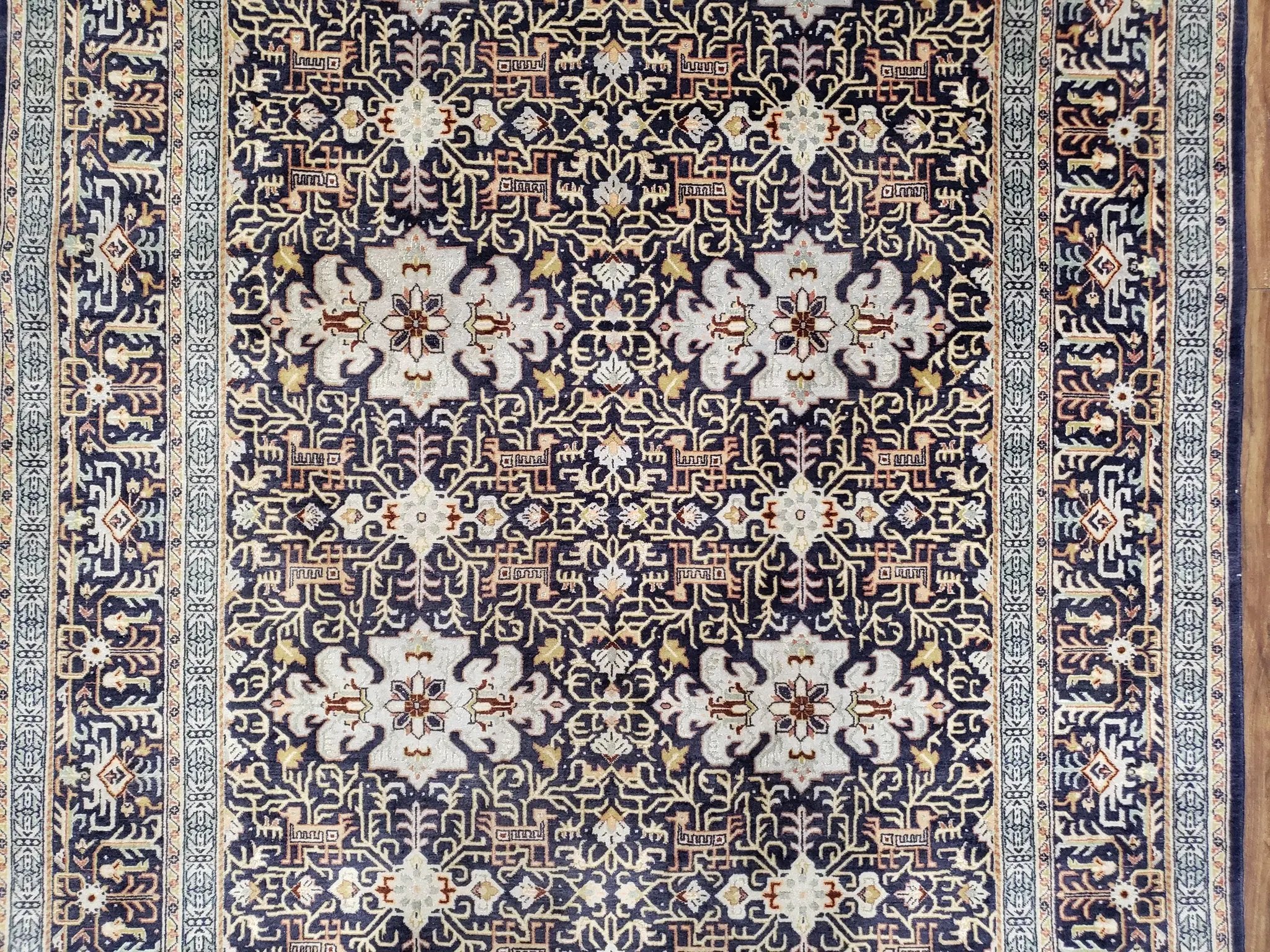 Persian Kashan Rug, Navy Blue, Hand-Knotted, Wool, 4' 8" x 7' 4", Pair A by Jewel Rugs