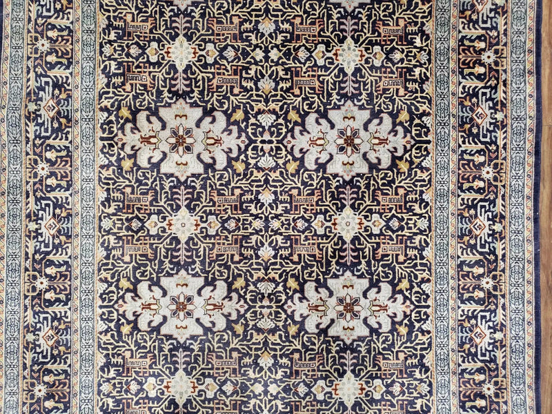 Persian Kashan Rug, Navy Blue, Hand-Knotted, Wool, 4' 8" x 7' 4", Pair A by Jewel Rugs