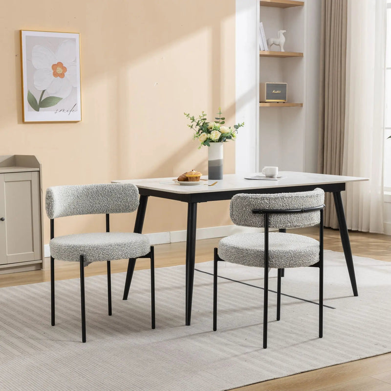 Burbank - Modern Round Boucle Dining Chairs (Set of 2) - Black / White by Unique Piece Furniture