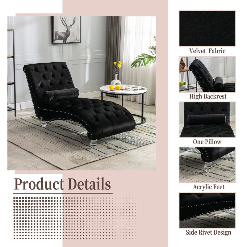 Chaise Lounge Indoor, Button Tufted Upholstered Chaise Lounge Chair With Pillow by Unique Piece Furniture