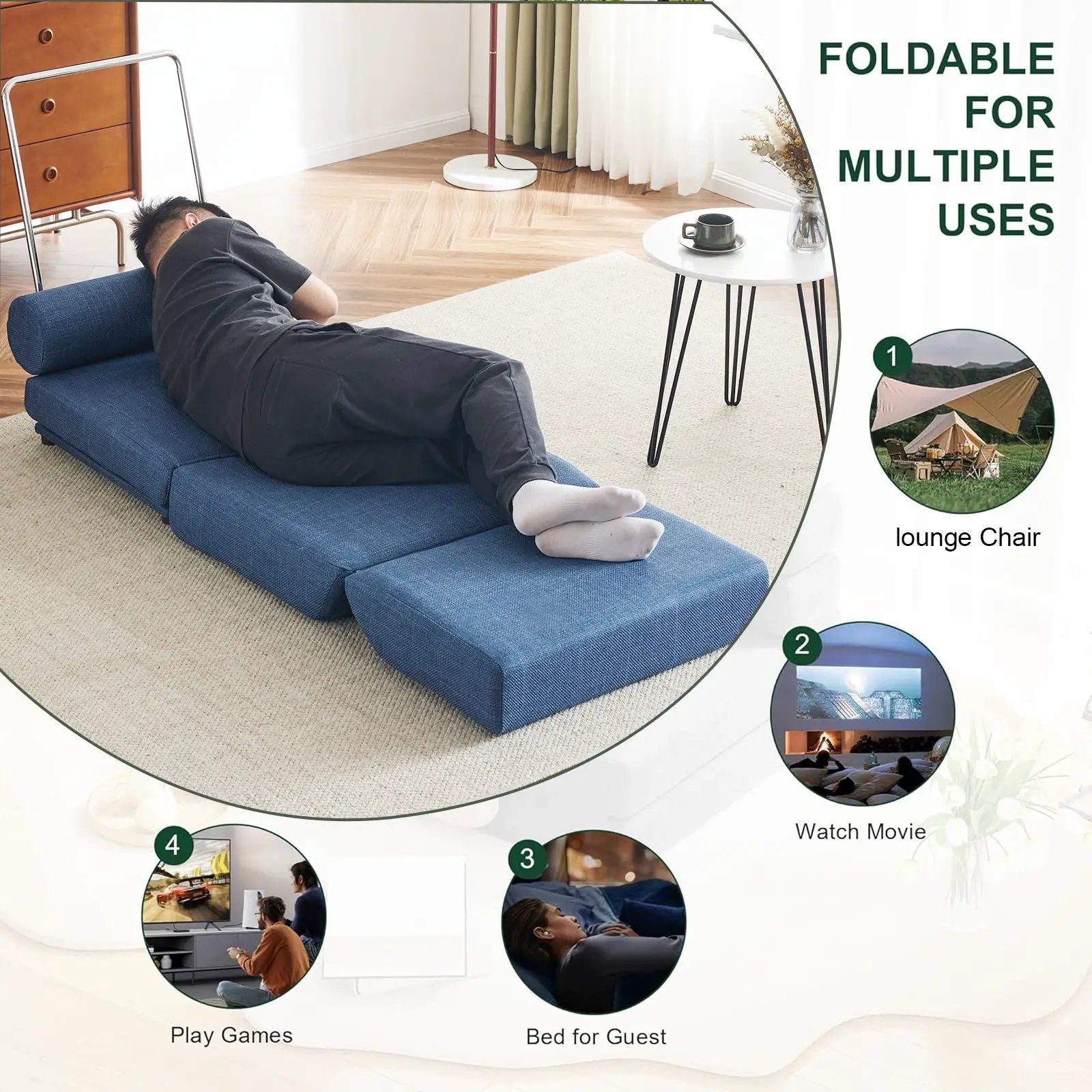 Foldable Single Chair Sofa Bed With Pillow, Easy To Store, Breathable And Wearable by HouseOfZazla