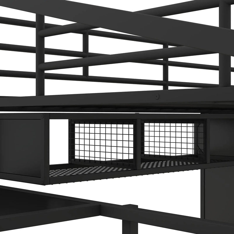 Full Size Loft Bed With Desk Set And Wardrobe - Black by HouseOfZazla