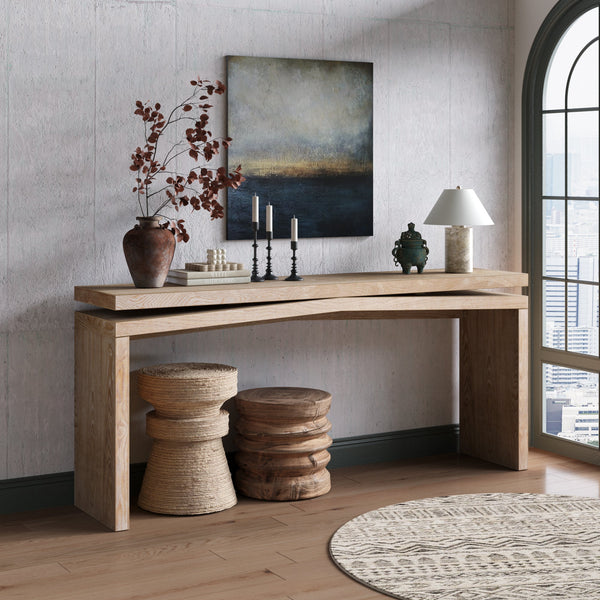 65-Inch Rustic Solid Wood Veneer Console Table, Long Farmhouse Entryway Sofa Table for Living Room, Hallway, Behind Couch, Apartment, Antique, photo 2 of 9