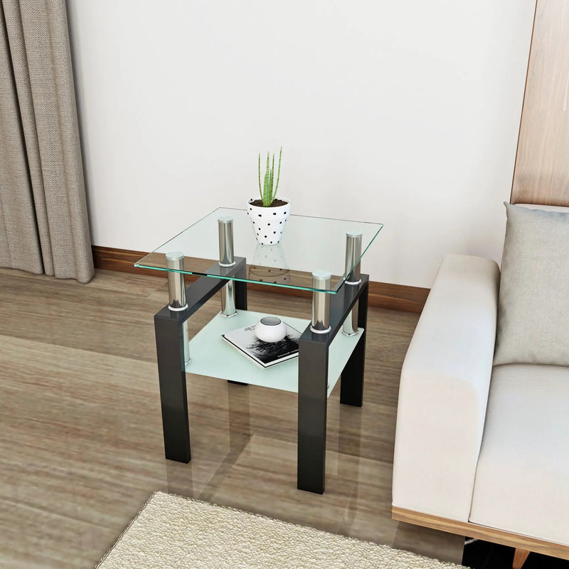 Modern Tempered Glass Tea Table, End Square Table For Living Room by Unique Piece Furniture