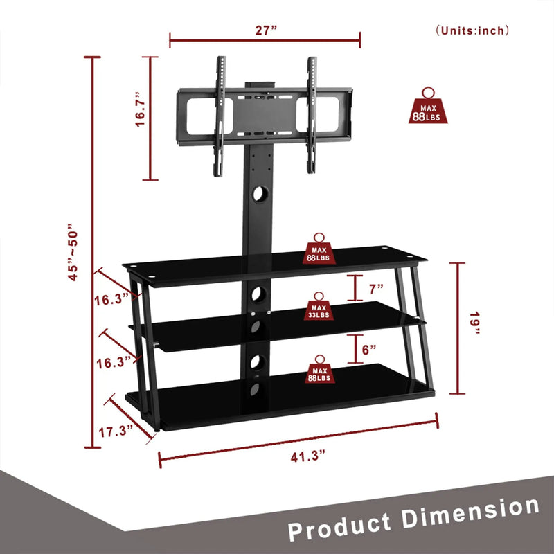 Multi-Function Angle And Height Adjustable Tempered Glass TV Stand - Black by HouseOfZazla