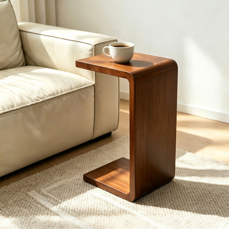 2-in-1 Convertible C Shaped Coffee Table with Modern Design - Rubber Wood