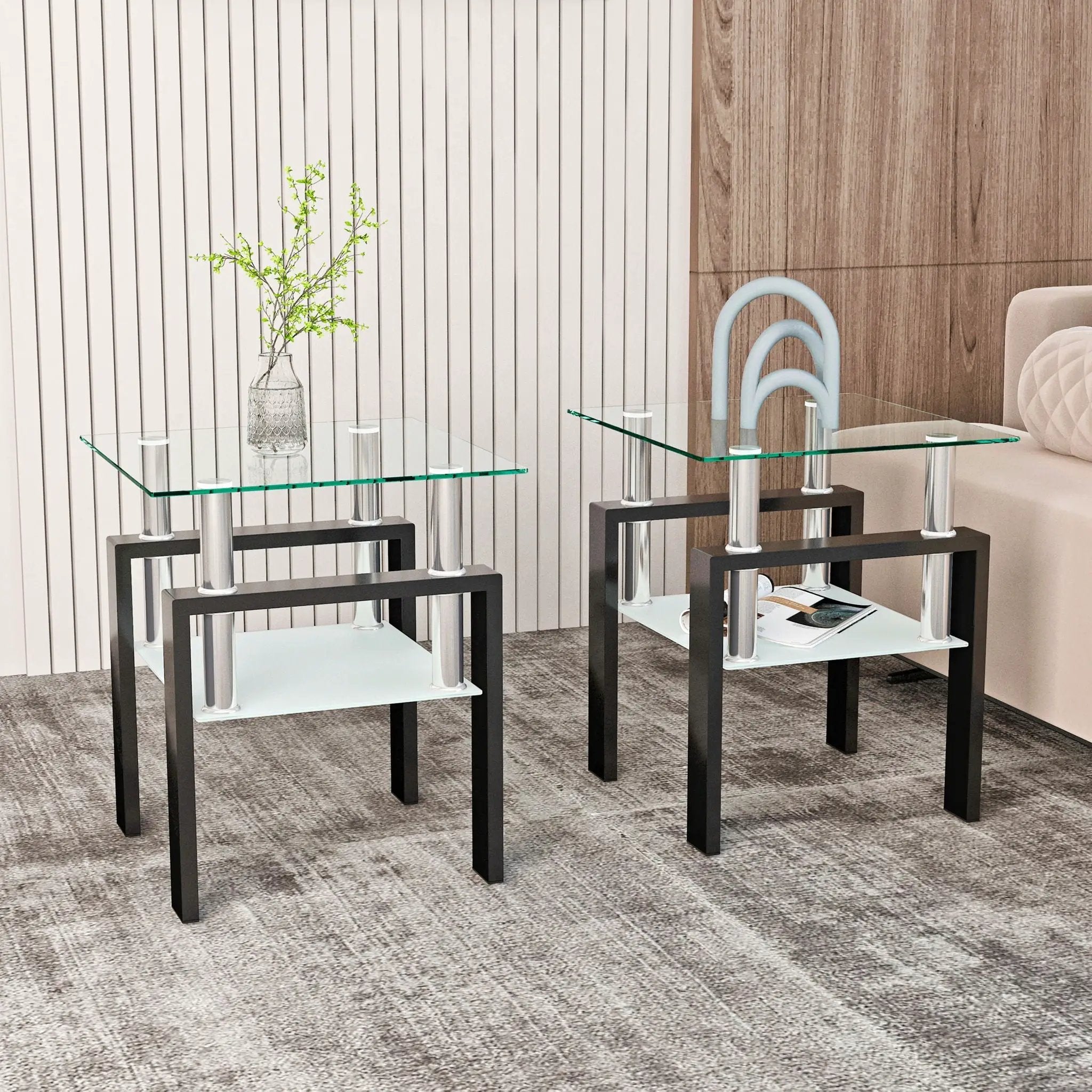Modern Tempered Glass Tea Table, End Square Table For Living Room by Unique Piece Furniture