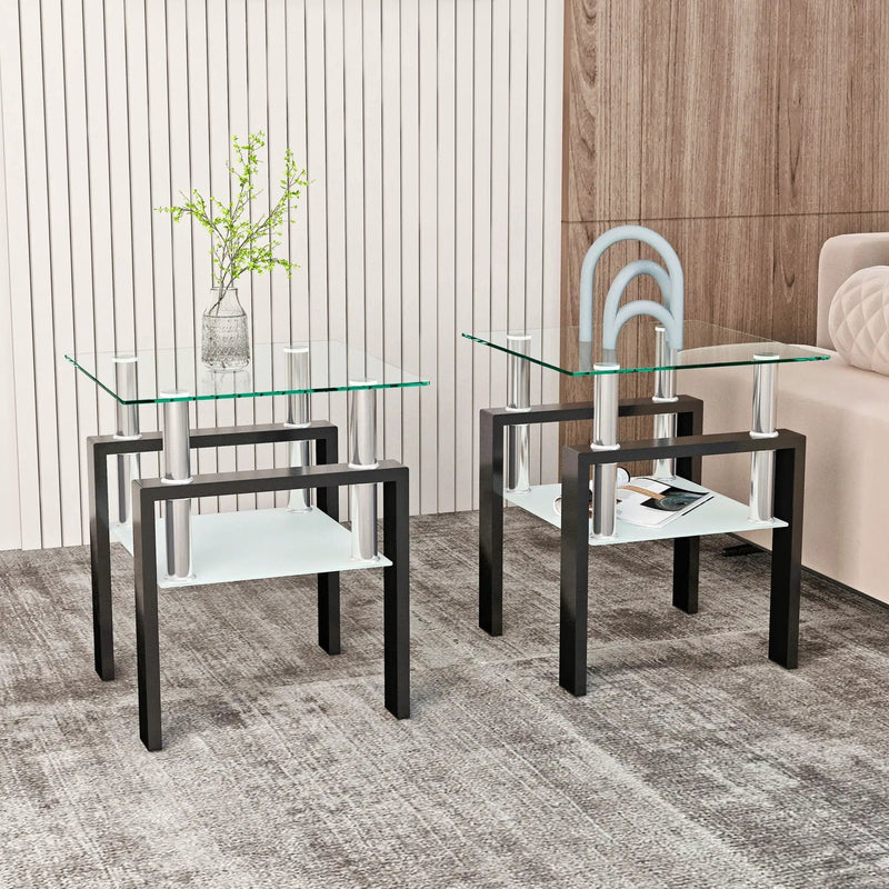Modern Tempered Glass Tea Table, End Square Table For Living Room by Unique Piece Furniture