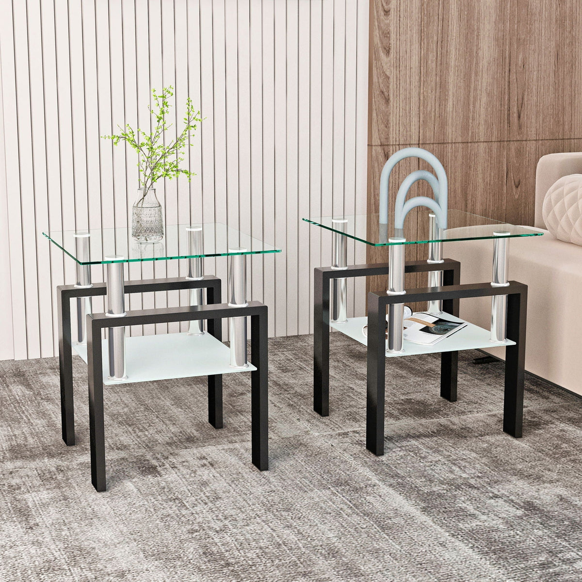 Modern Tempered Glass End Table with Metal Frame - Black or White, photo 13 of 16