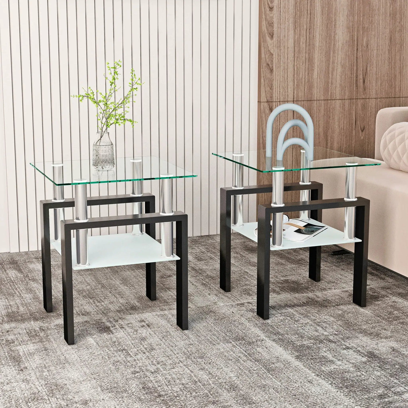 Modern Tempered Glass Tea Table, End Square Table For Living Room by Unique Piece Furniture