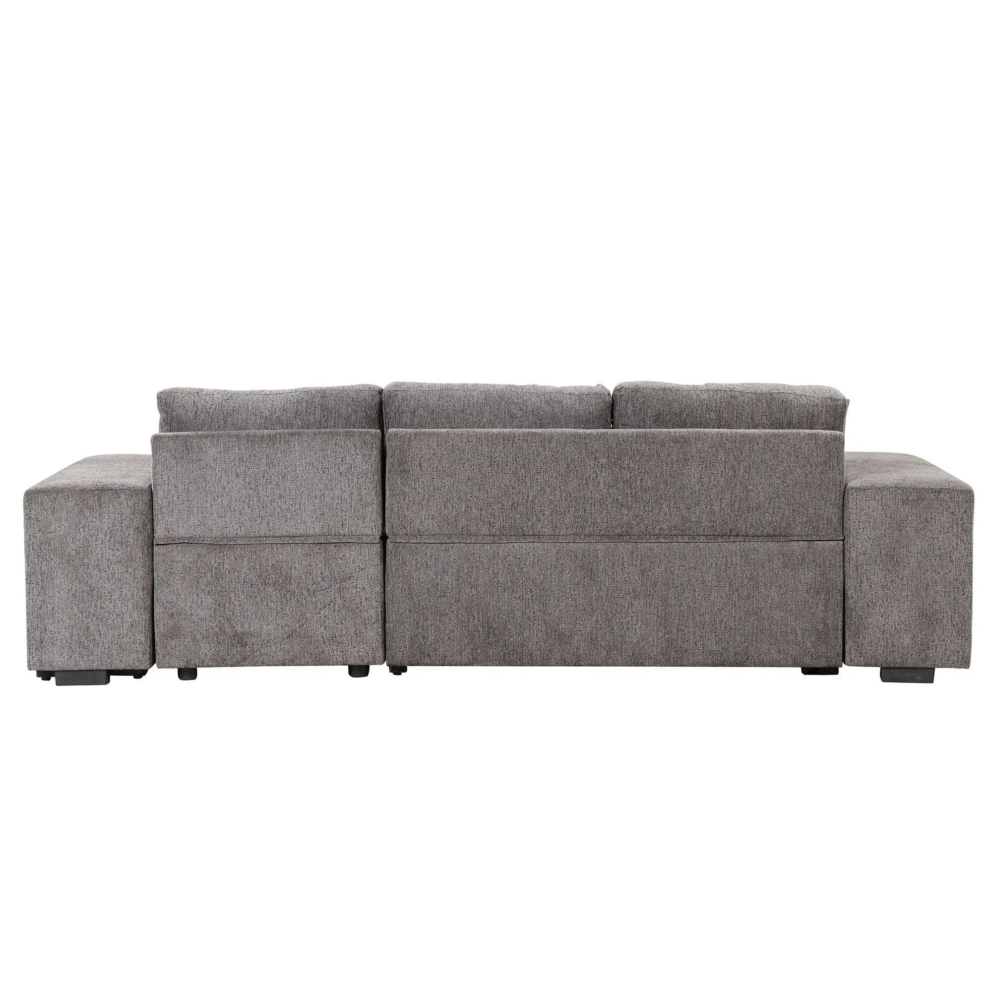 Modern L-Shape 3 Seat Reversible Sectional Couch, Pull Out Sleeper Sofa With Storage Chaise And 2 Stools For Living Room Furniture Set by HouseOfZazla