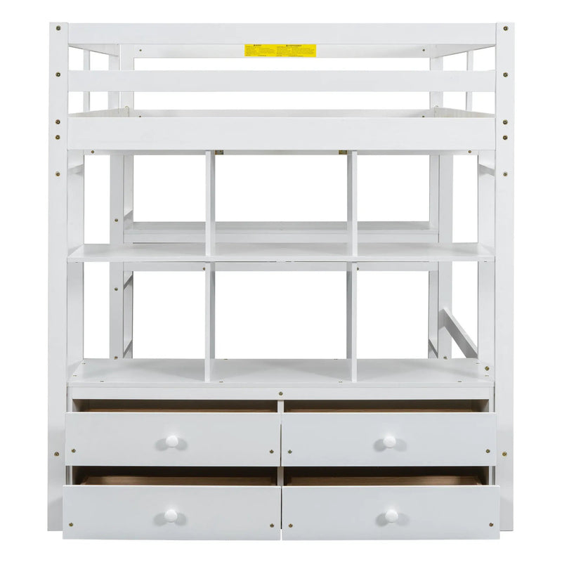Full Size Loft Bed With Built In Desk, 2 Drawers, Storage Shelves - White by HouseOfZazla